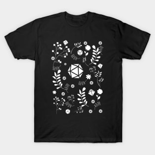 White Polyhedral Dice Set with Plants and Flowers of the Druid T-Shirt